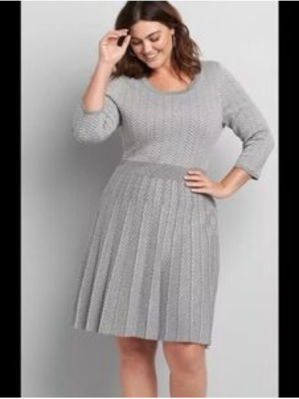 Lane Bryant Light Gray Knit Pleated Midi Dress